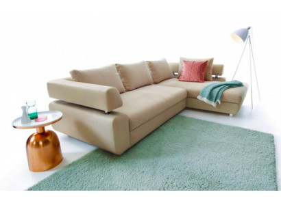 Corner suite fabric sofa Beige Corner sofa Bed function L-shape upholstered sofa