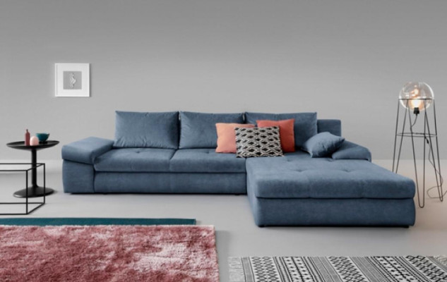Fabric sofa Corner suite Corner sofa L-shape Blue Upholstered sofa Lying surface