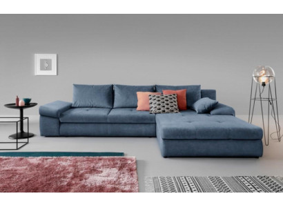 Fabric sofa Corner suite Corner sofa L-shape Blue Upholstered sofa Lying surface
