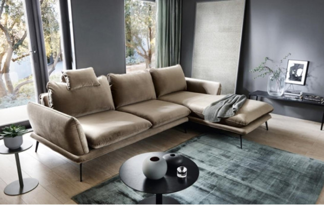 Corner suite fabric sofa Beige Corner sofa L-shape upholstered sofa Sofa Living room