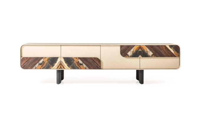 TV Stand TV-cabinet Lowboard Sideboard Wood Beige Living room Wall unit Furniture