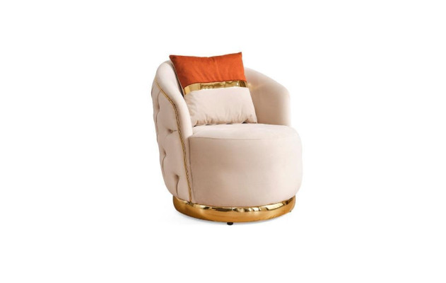 Design Seater Luxury beige Armchair Relax Textile with stainless steel Armchair Club