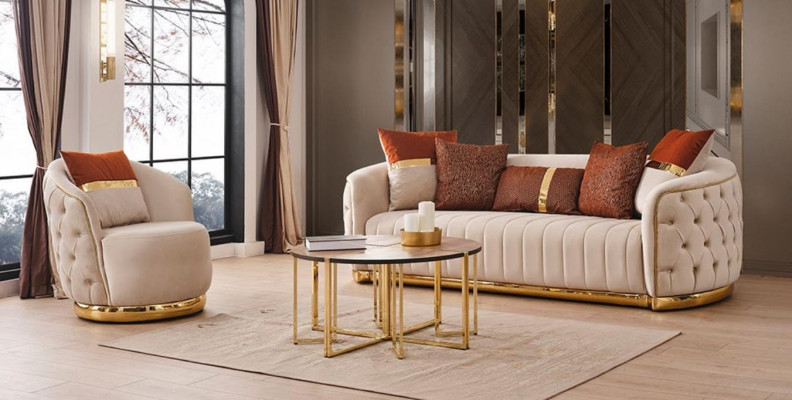 Set 2 pieces Living room Sofa set Three-seater Sofa Couch Modern Armchair Textile