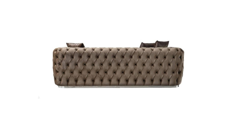 Sofa 3 Seater Upholstered Sofa Brown Textile Seat Design Couch Modern Chesterfield