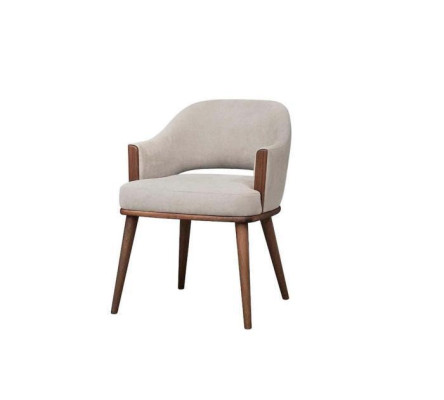 Beige upholstered chair wooden frame kitchen chair armrests chair