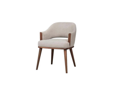 Beige upholstered chair wooden frame kitchen chair armrests chair