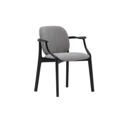 Designer Gray Dining room Chair Wooden Frame Armrests Chair Upholstery Furniture