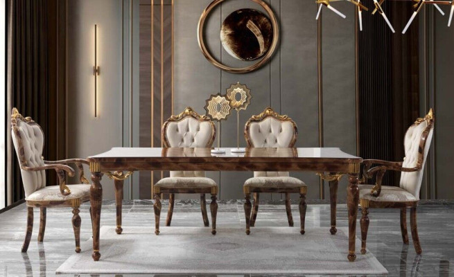 Classic Dining set Dining room Dining table Wood Set 7pcs Brown Table