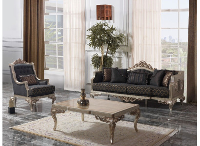 Upholstered sofa suite sofa set three-seater armchair fabric sofa gray table 3 pieces