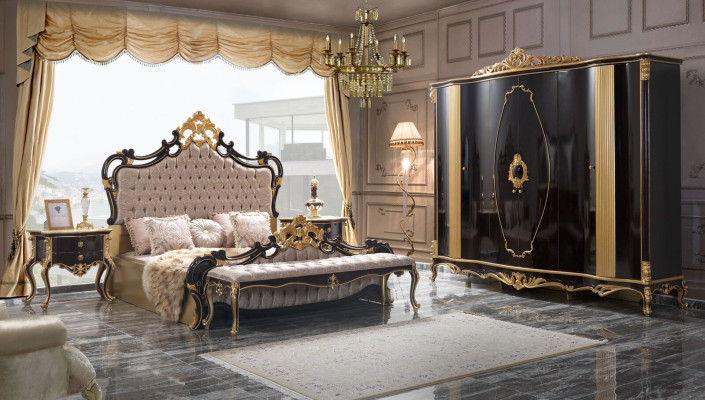 Chesterfield Luxury Bedroom Suite Bed Double bed 5pcs Black