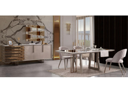 Luxury dinette Dining set Dining room Dining table Chairs Beige Wood Set 8pcs