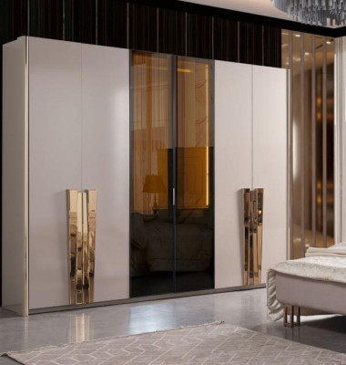 Wardrobe Modern Wardrobe Bedroom Cabinets Beige Wood Gold