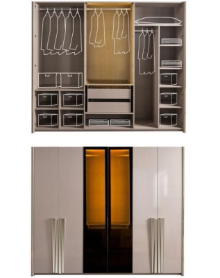 Wardrobe Modern Wardrobe Bedroom Cabinets Beige Wood Gold