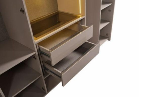 Wardrobe Modern Wardrobe Bedroom Cabinets Beige Wood Gold