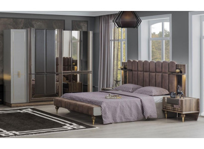 Bedroom Suite Luxury Double bed Wood Brown Fabric Bed Set 4pcs