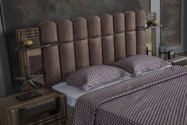 Bedroom Suite Luxury Double bed Wood Brown Fabric Bed Set 4pcs