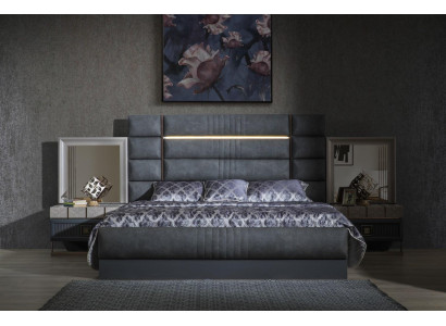 Bedroom Double bed Gray Suite Set 4-piece Modern Bed Bedside tables