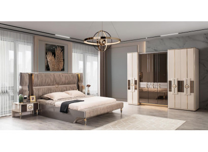 Luxury Double bed Suite Bed Beige Wood Modern Bedroom Set 3pcs