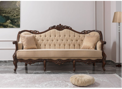 Three Seater Sofa 3 Seat Fabric Sofa Upholstered Sofa Beige Fabric Chesterfield 235cm