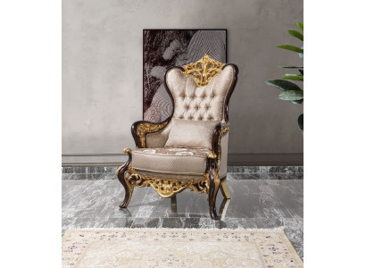 Wing Chair Armchair Beige Baroque Seater Fabric Polyester Living room