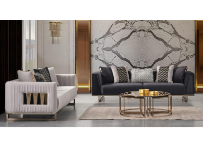 Modern Suite Three Seater Fabric Sofa Gray Blue Set 2 Piece Sofa Design