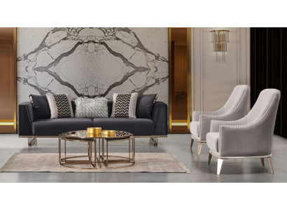 Group Couch Sofas Three Seater Armchair Modern Blue Set 3pcs Suite