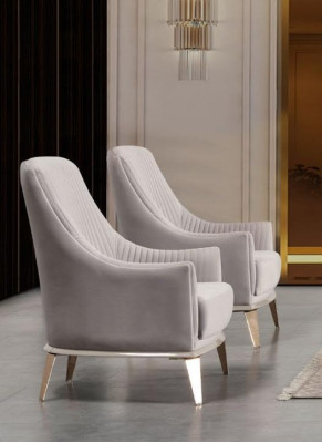 Armchair Group Wing Chair Modern Fabric Seater Polyester 2-piece Set Gray