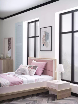 Childrens bed Childrens room Bed Bedside table Wood Pink Children's furniture set 3 pieces