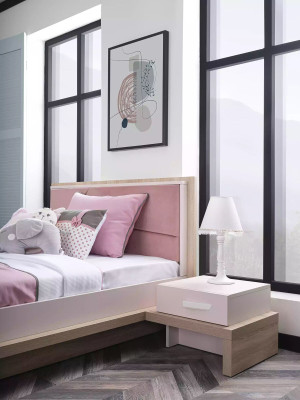 Childrens bed Childrens room Bed Bedside table Wood Pink Children's furniture set 3 pieces