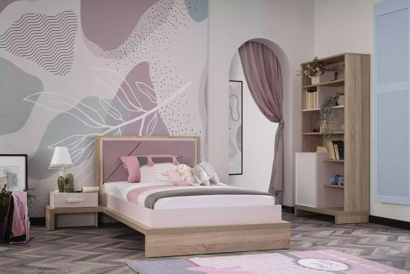Children's furniture suite children's bed children's room bed wood pink set 3 pieces