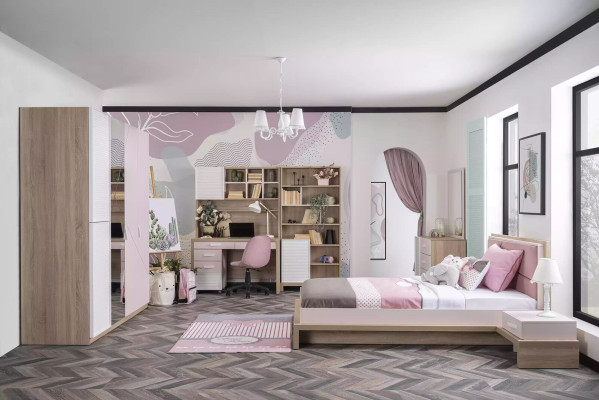 Childrens bed Childrens room Bed Wood Pink Suite Children's furniture set 9 pieces