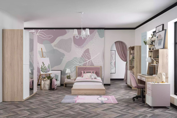Suite Childrens bed Childrens room Bed Wood Pink Children's furniture set 8 pieces