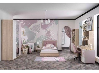 Suite Childrens bed Childrens room Bed Wood Pink Children's furniture set 8 pieces
