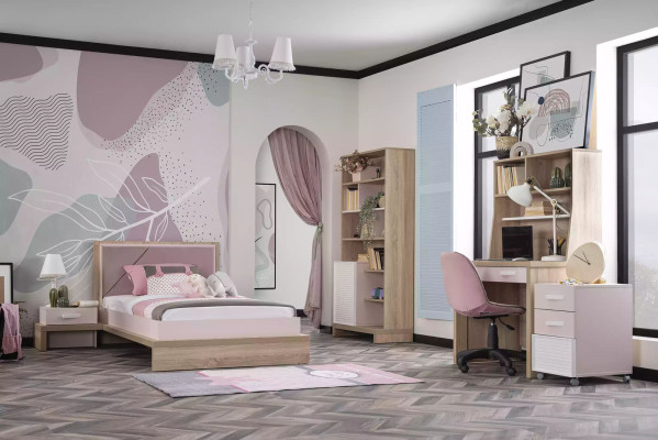 Suite Childrens bed Childrens room Bed Wood Pink Children's furniture set 8 pieces