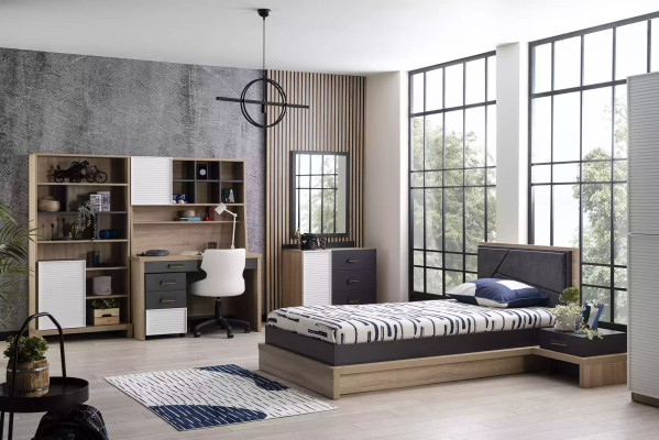 Suite Childrens bed Childrens room Bed Wood Gray Children's furniture set 8 pieces