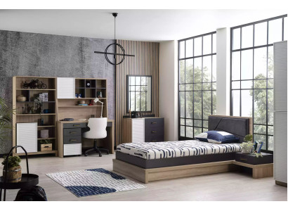 Suite Childrens bed Childrens room Bed Wood Gray Children's furniture set 8 pieces