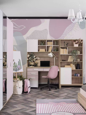 Desk Childrens room Bookshelves Set 4pcs Computer Wood Pink new