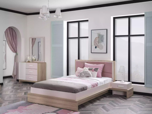Childrens bed Childrens room Bed Wood Pink Children's furniture set 4 pieces Group new