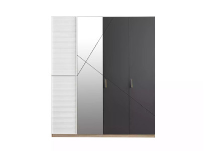 Wardrobe 4 Doors Moden Wardrobe Wood Gray Mirror Childrens room