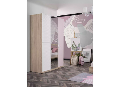 Modern children's room wardrobe three-door wooden furniture mirror cabinet