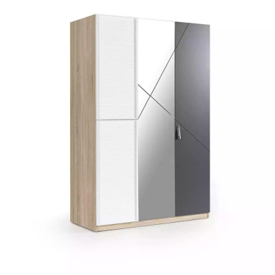 Wardrobe 3 Doors Moden Wardrobe Wood Gray Mirror Childrens room