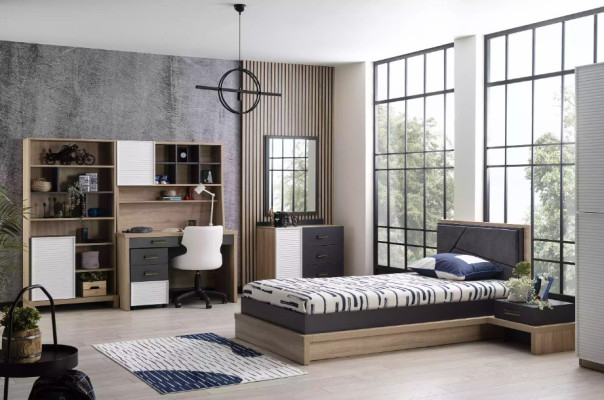 Bed frame Childrens bed Teenagers Bed Wood Gray Childrens room Modern