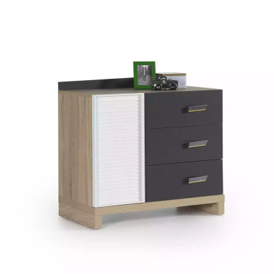 Children's Dresser Mirror Chest of drawers Wardrobe Children's Room Shelf Gray Wood Set