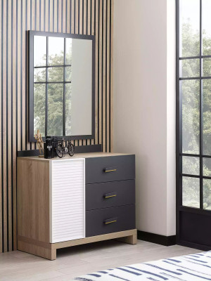 Children's Dresser Mirror Chest of drawers Wardrobe Children's Room Shelf Gray Wood Set