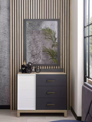 Children's Dresser Mirror Chest of drawers Wardrobe Children's Room Shelf Gray Wood Set