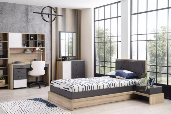 Childrens bed Bed Bed Frame Wood Gray Childrens room Modern Teenagers