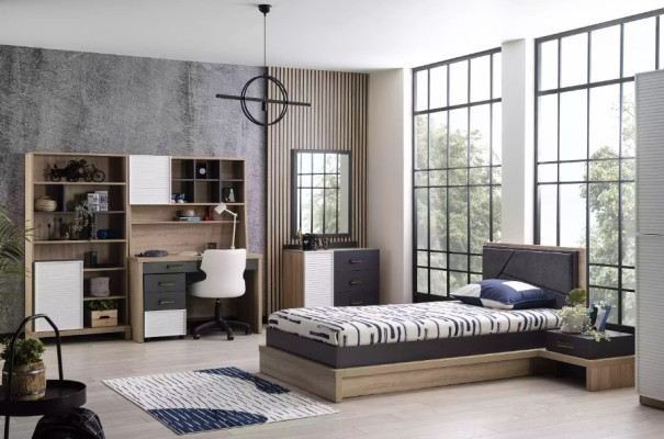 Childrens bed Bed Bed Frame Wood Gray Childrens room Modern Teenagers