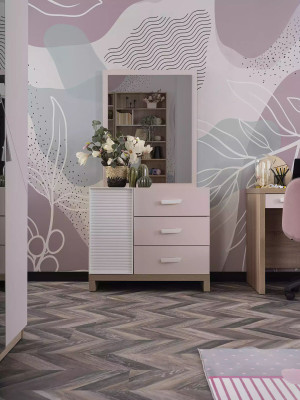 Chest of drawers with Mirror Children's furniture Wood Pink 2-piece Children's room Wardrobe