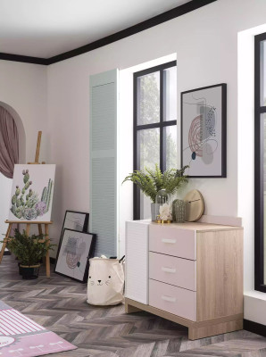 Children's dresser Chest of drawers Wardrobe Children's room shelf Pink Wood Modern new
