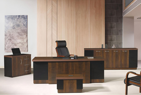 Office desk Office furniture Complete Office Desk Set 4-piece Wood Brown Office